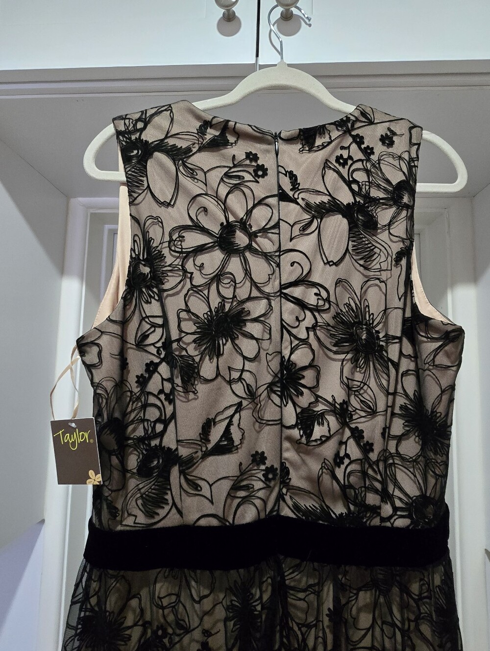 Taylor Black Floral Lace Midi Dress with Nude Underlay - Picture 7 of 16